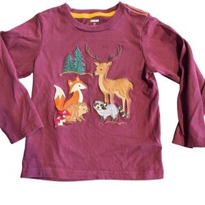 Gymboree Burgundy Long Sleeve Tee with Forest Friends